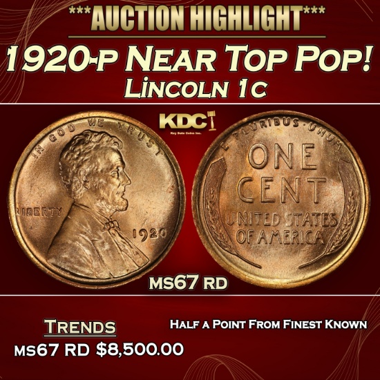 1920-p Lincoln Cent Near Top Pop! 1c ms67 rd SEGS