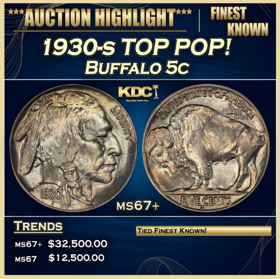 1930-s Buffalo Nickel TOP POP! 5c ms67+ SEGS