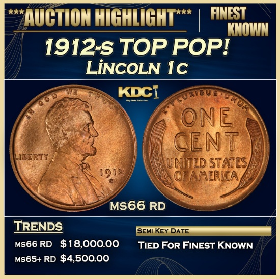 1912-s Lincoln Cent TOP POP! 1c ms66 rd SEGS