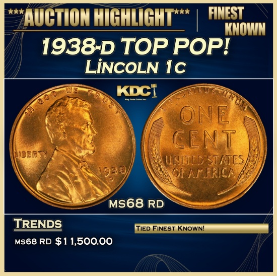 1938-d Lincoln Cent TOP POP! 1c ms68 rd SEGS