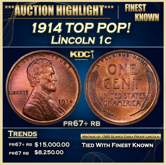 1914 Proof Lincoln Cent TOP POP! 1c pr67+ rb SEGS