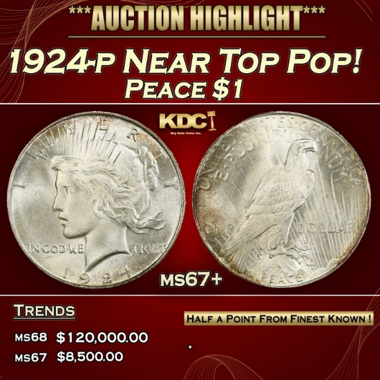 1924-p Peace Dollar Near Top Pop! $1 ms67+ SEGS