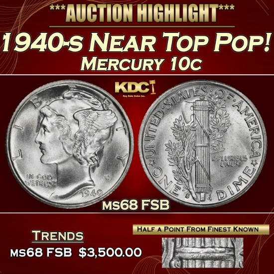 1940-s Mercury Dime Near Top Pop! 10c ms68 FSB SEGS