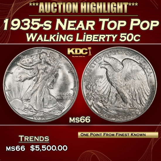 1935-s Walking Liberty Half Dollar Near Top Pop 50c ms66 SEGS