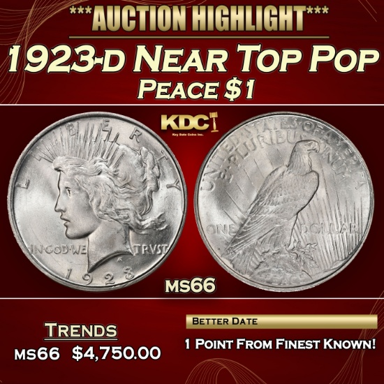 1923-d Peace Dollar Near Top Pop $1 ms66 SEGS