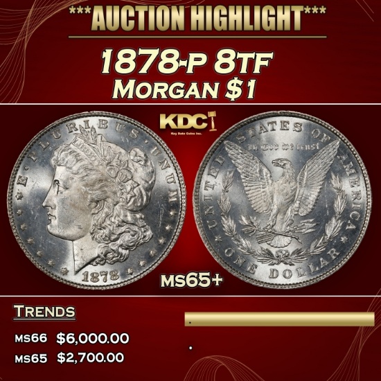 1878-p 8tf Morgan Dollar $1 ms65+ SEGS
