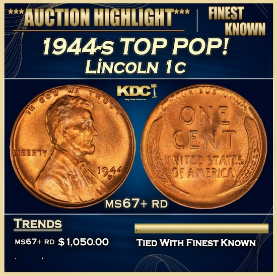 1944-s Lincoln Cent TOP POP! 1c ms67+ rd SEGS