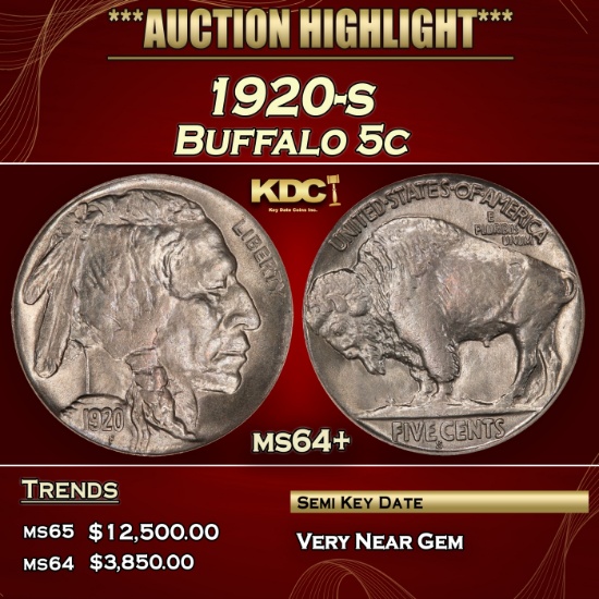 1920-s Buffalo Nickel 5c ms64+ SEGS