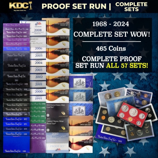 COMPLETE PROOF SET RUN ALL 57 SETS! 1968-2024 465 Coins COMPLETE SET WOW!