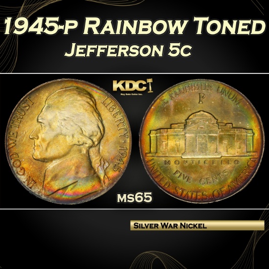 PCGS 1945-p Jefferson Nickel Rainbow Toned  5c ms65 PCGS