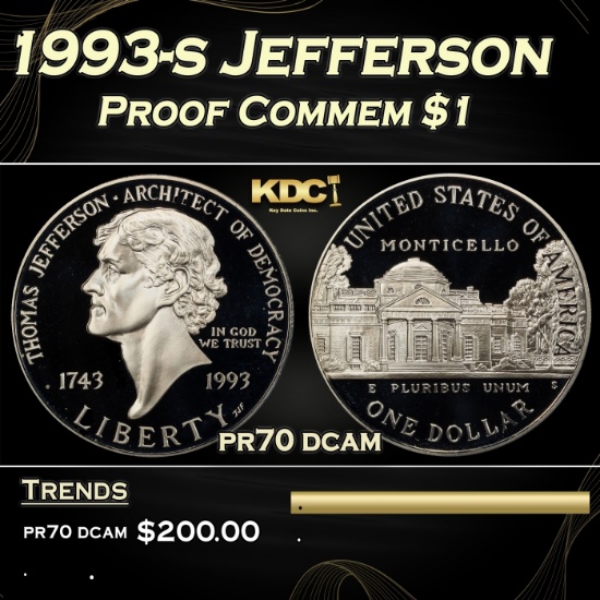 1993-s Jefferson Proof Modern Commem Dollar $1 pr70 dcam SEGS