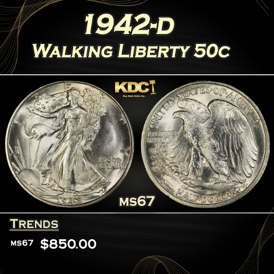 1942-d Walking Liberty Half Dollar 50c ms67 SEGS
