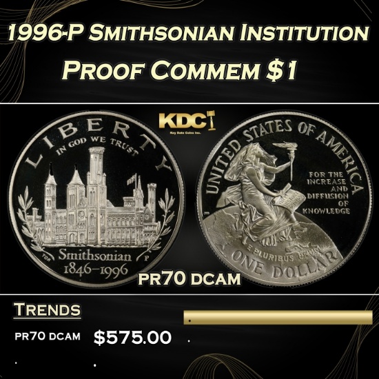 1996-P Smithsonian Institution Proof Modern Commem Dollar $1 pr70 dcam SEGS