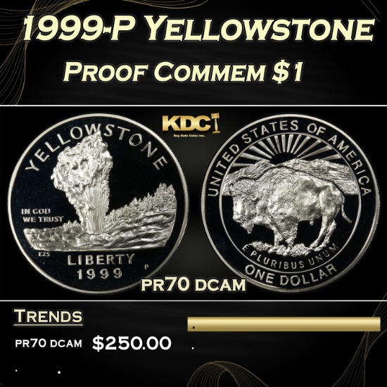 1999-P Yellowstone Proof Modern Commem Dollar $1 pr70 dcam SEGS