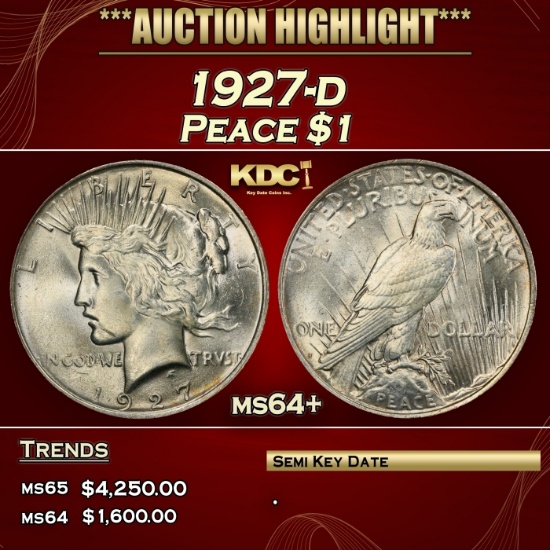 1927-d Peace Dollar $1 ms64+ SEGS