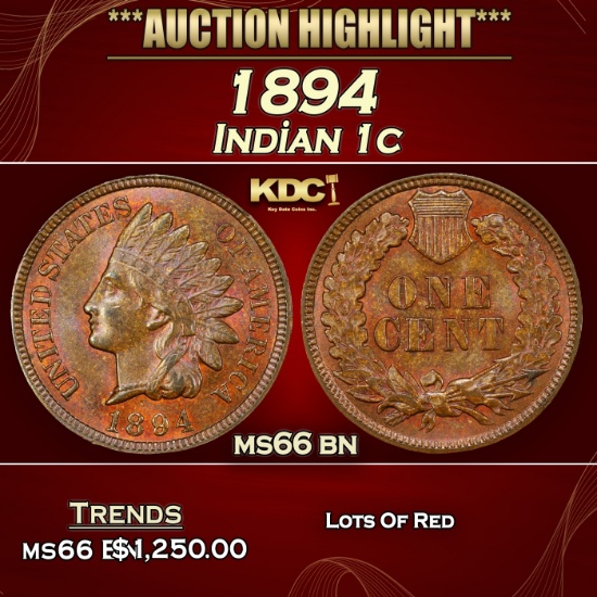 1894 Indian Cent 1c ms66 bn SEGS