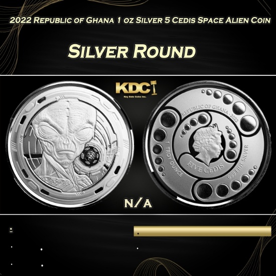 2022 Republic of Ghana 1 oz Silver 5 Cedis Space Alien Coin