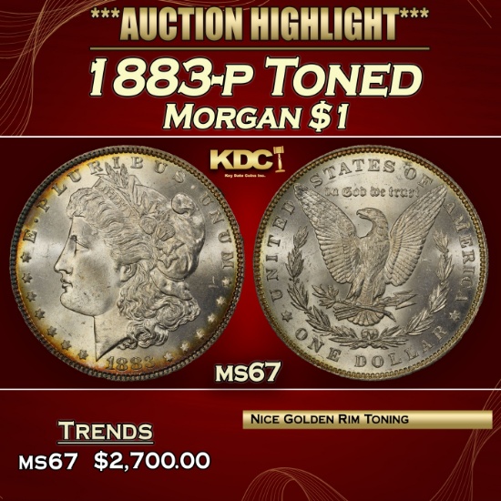 1883-p Morgan Dollar Toned $1 ms67 SEGS