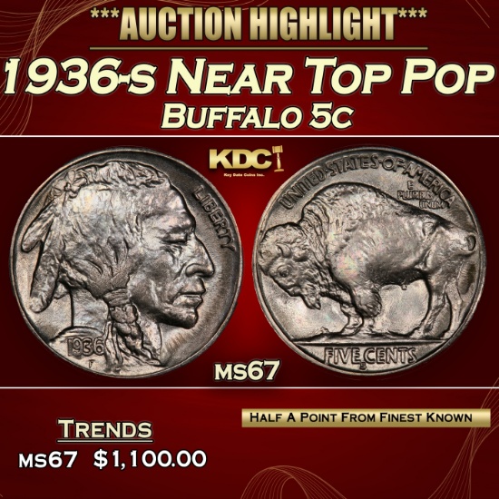 1936-s Buffalo Nickel Near Top Pop 5c ms67 SEGS