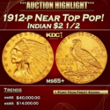 1912-p Gold Indian Quarter Eagle Near Top Pop! $2 1/2 ms65+ SEGS
