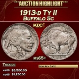 1913-d Ty II Buffalo Nickel 5c ms65+ SEGS
