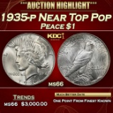1935-p Peace Dollar Near Top Pop $1 ms66 SEGS