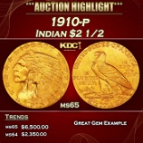 1910-p Gold Indian Quarter Eagle $2 1/2 ms65 SEGS