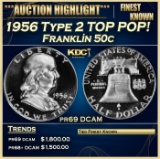 1956 Type 2 Proof Franklin Half Dollar TOP POP! 50c pr69 DCAM SEGS