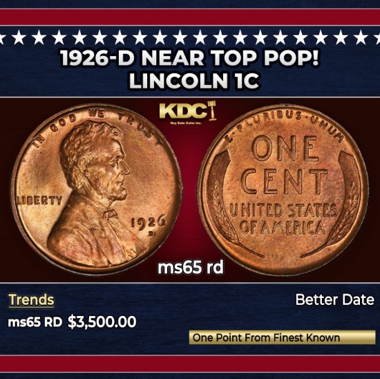1926-d Lincoln Cent Near Top Pop! 1c ms65 rd SEGS