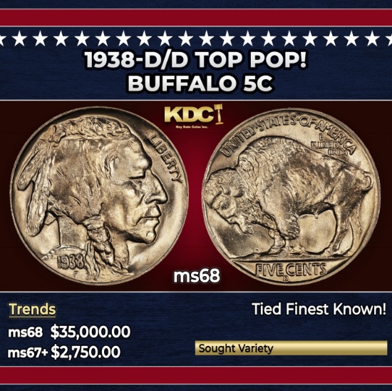1938-d/d Buffalo Nickel TOP POP! 5c ms68 SEGS