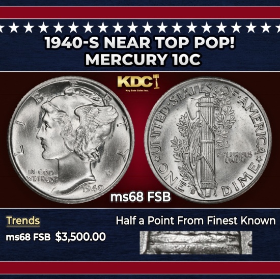1940-s Mercury Dime Near Top Pop! 10c ms68 FSB SEGS