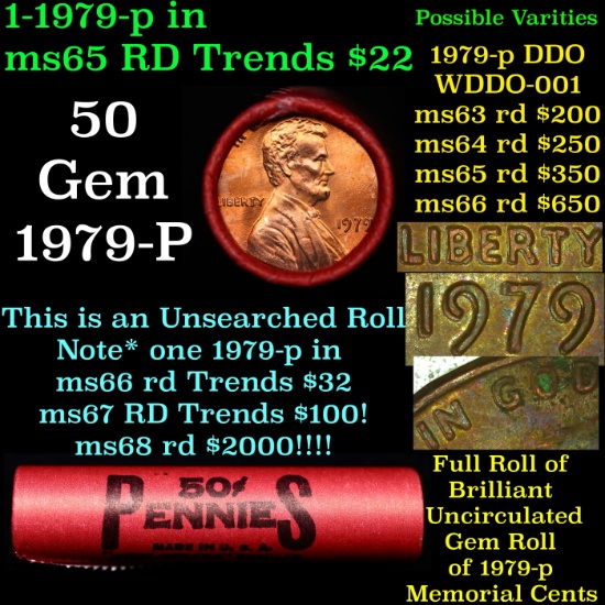 BU Shotgun Lincoln 1c roll, 1979-p 50 pcs Bank Wrapper 50c