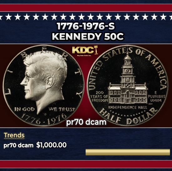 1776-1976-s Proof Kennedy Half Dollar 50c pr70 dcam SEGS