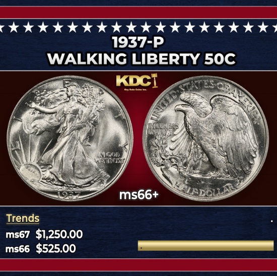1937-p Walking Liberty Half Dollar 50c ms66+ SEGS