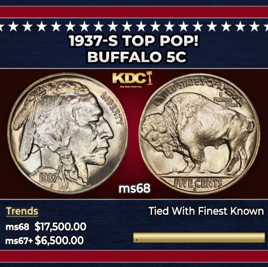 1937-s Buffalo Nickel TOP POP! 5c ms68 SEGS