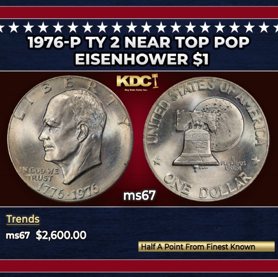 1976-p Ty 2 Eisenhower Dollar Near Top Pop $1 ms67 SEGS