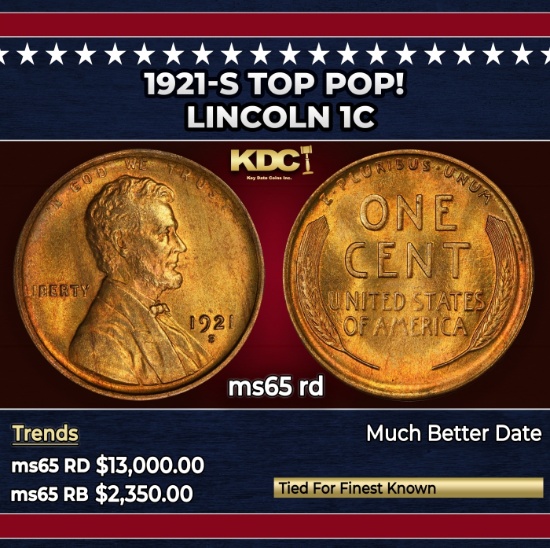 1921-s Lincoln Cent TOP POP! 1c ms65 rd SEGS