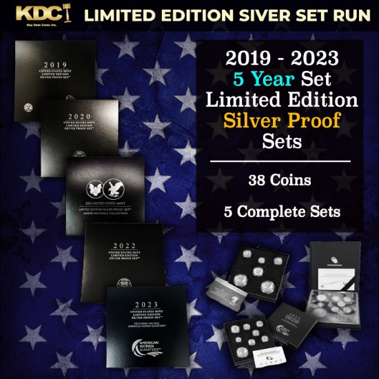 2019-2023 5 Year Set of Limited Edition Silver Proof Sets - 38 Coins Total, 5 Complete Sets Over 11