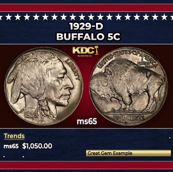 1929-d Buffalo Nickel 5c ms65 SEGS