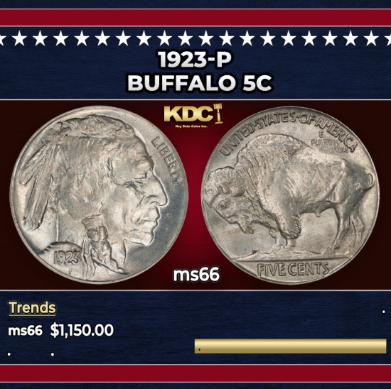 1923-p Buffalo Nickel 5c ms66 SEGS