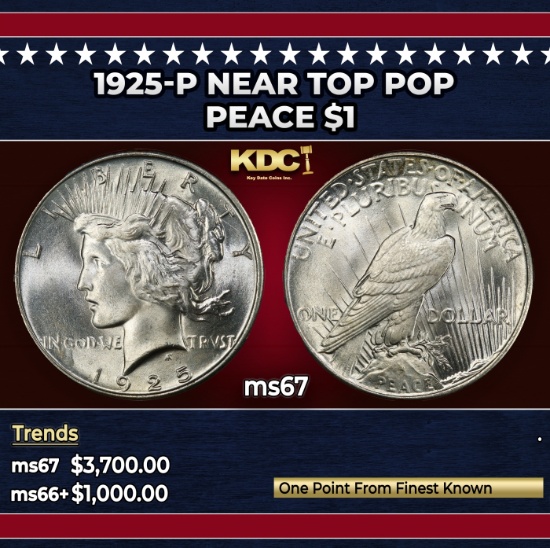 1925-p Peace Dollar Near Top Pop $1 ms67 SEGS