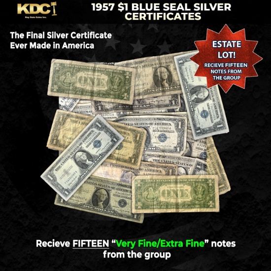 15x 1957 $1 Blue Seal Silver Certificates Grades VF/XF