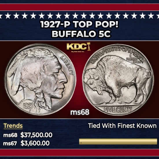 1927-p Buffalo Nickel TOP POP! 5c ms68 SEGS