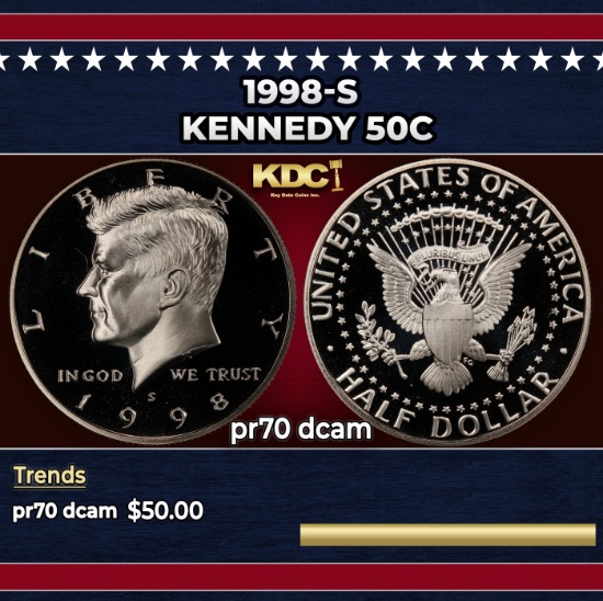 1998-s Proof Kennedy Half Dollar 50c pr70 dcam SEGS