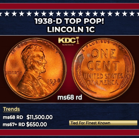 1938-d Lincoln Cent TOP POP! 1c ms68 rd SEGS