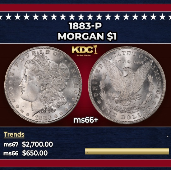 1883-p Morgan Dollar $1 ms66+ SEGS