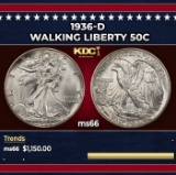1936-d Walking Liberty Half Dollar 50c ms66 SEGS