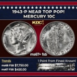 1943-p Mercury Dime Near Top Pop! 10c ms67+ fsb SEGS