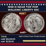 1939-d Walking Liberty Half Dollar Near Top Pop 50c ms67+ SEGS
