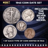 1945 5 Coin Date Set, 1 Of Each Type Of Coin Minted in 1945